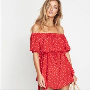 Faithfull The Brand Off The Shoulder Mini Dress in Red Size 8